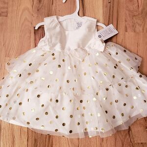 NWT Just One You Cream & Gold Polkadot Satin Dress
